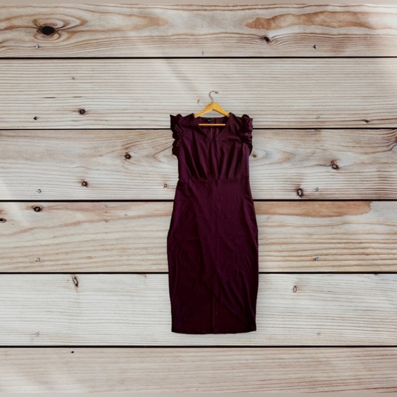 Shein curve - Long Dress - Ruffle Sleeve - Red wine - 1XL maxi dress polyester - Picture 3 of 16